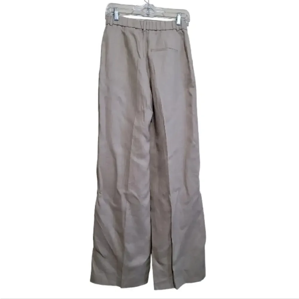 Zara Women's Khaki Linen Wideleg Trouser Pants With Pockets Size XSmall NWT